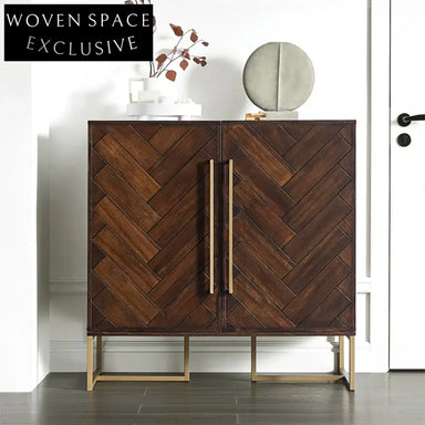 Elegant Light Luxury Wooden Wine Cabinet with Glass Hanger Drawer Home Bar