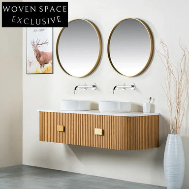 Elegant Light Oak Wall Hung Floating Bathroom Vanity