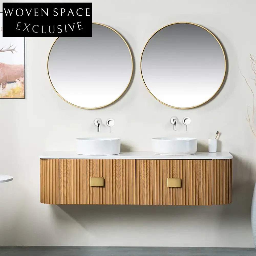 Elegant Light Oak Wall Hung Floating Bathroom Vanity