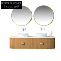 Elegant Light Oak Wall Hung Floating Bathroom Vanity