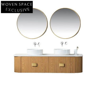 Elegant Light Oak Wall Hung Floating Bathroom Vanity