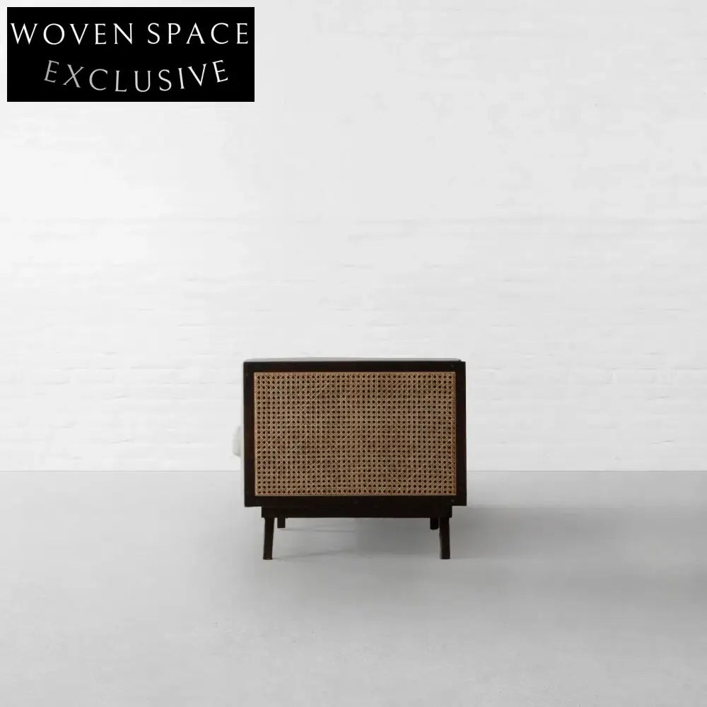 Luxurious Solid Oak Wood Rattan Chesterfield Fabric Sofa Three-Seater