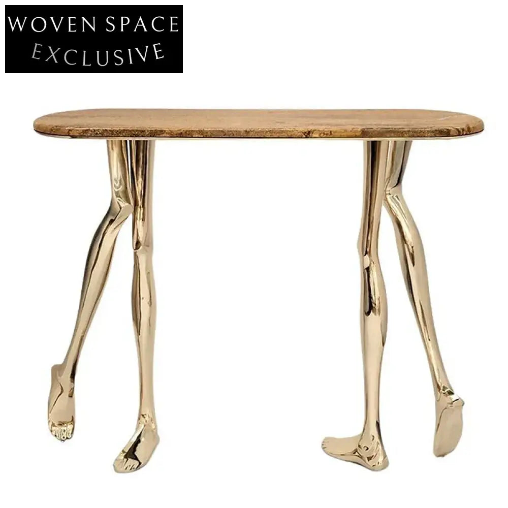 Elegant Marble Console, Unique Human Foot Copper Base, Hallway Accent Table