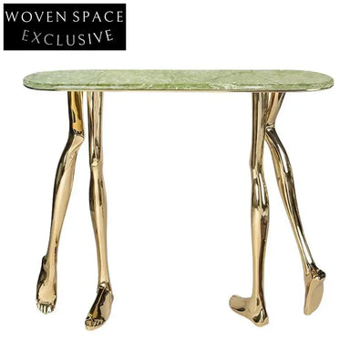 Elegant Marble Console, Unique Human Foot Copper Base, Hallway Accent Table