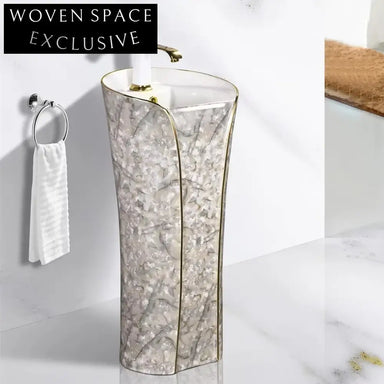 Elegant Marble Design Ceramic Freestanding Pedestal Sink Basin for Bathrooms