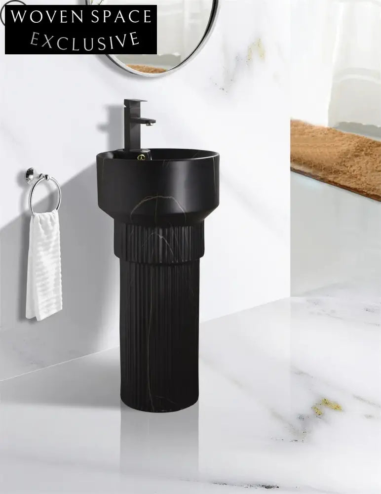 Elegant Marble Design Ceramic Freestanding Pedestal Sink Basin for Bathrooms