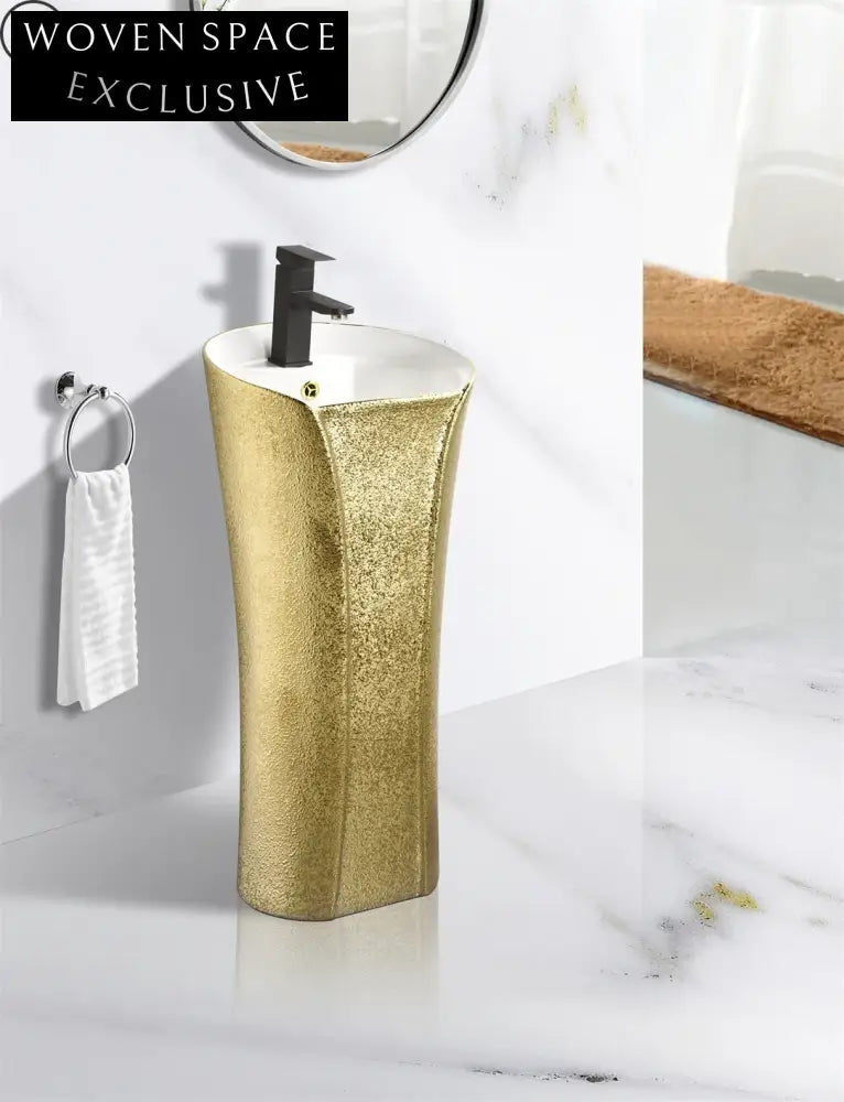 Elegant Marble Design Ceramic Freestanding Pedestal Sink Basin for Bathrooms