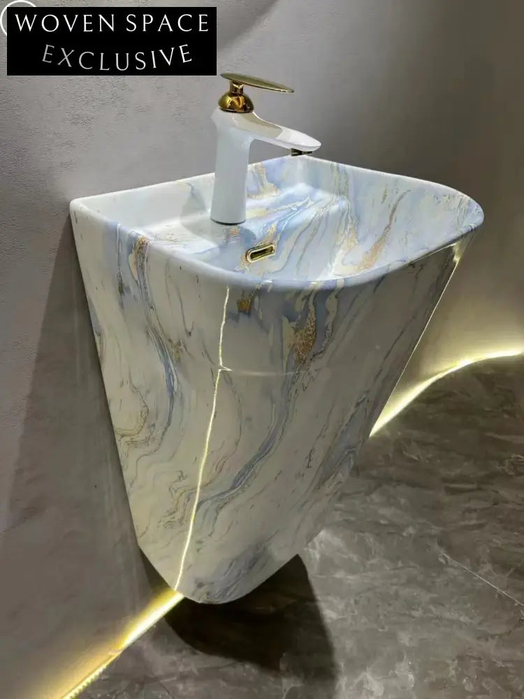 Elegant Marble Pattern Ceramic Wall-Hung Bathroom Lavabo Basin for Modern Homes