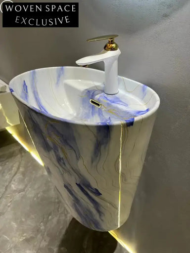 Elegant Marble Pattern Ceramic Wall-Hung Bathroom Lavabo Basin for Modern Homes