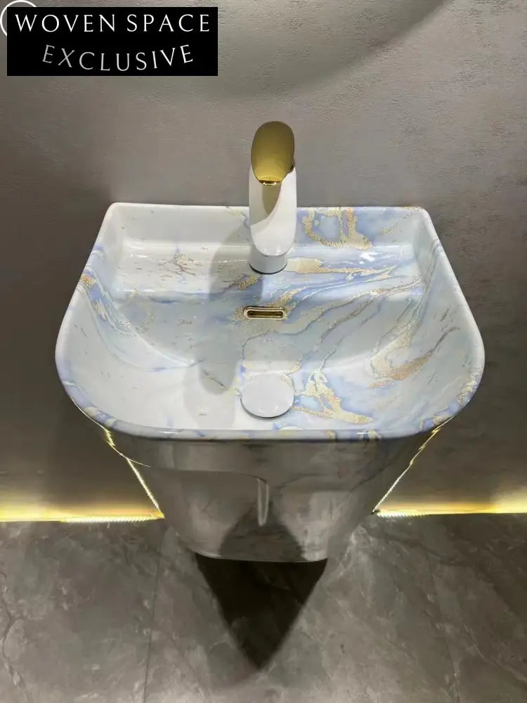 Elegant Marble Pattern Ceramic Wall-Hung Bathroom Lavabo Basin for Modern Homes
