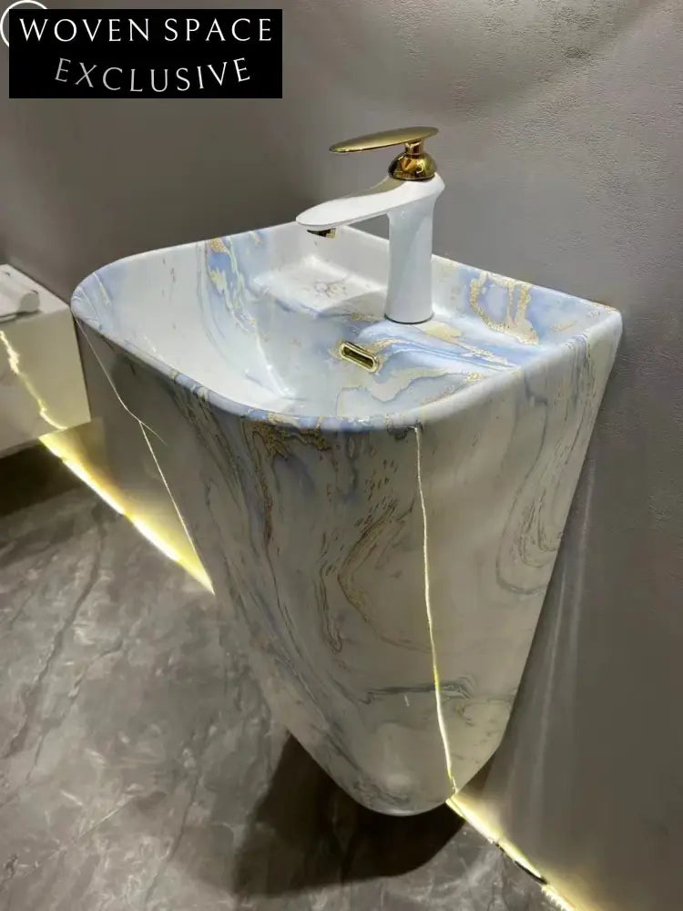 Elegant Marble Pattern Ceramic Wall-Hung Bathroom Lavabo Basin for Modern Homes