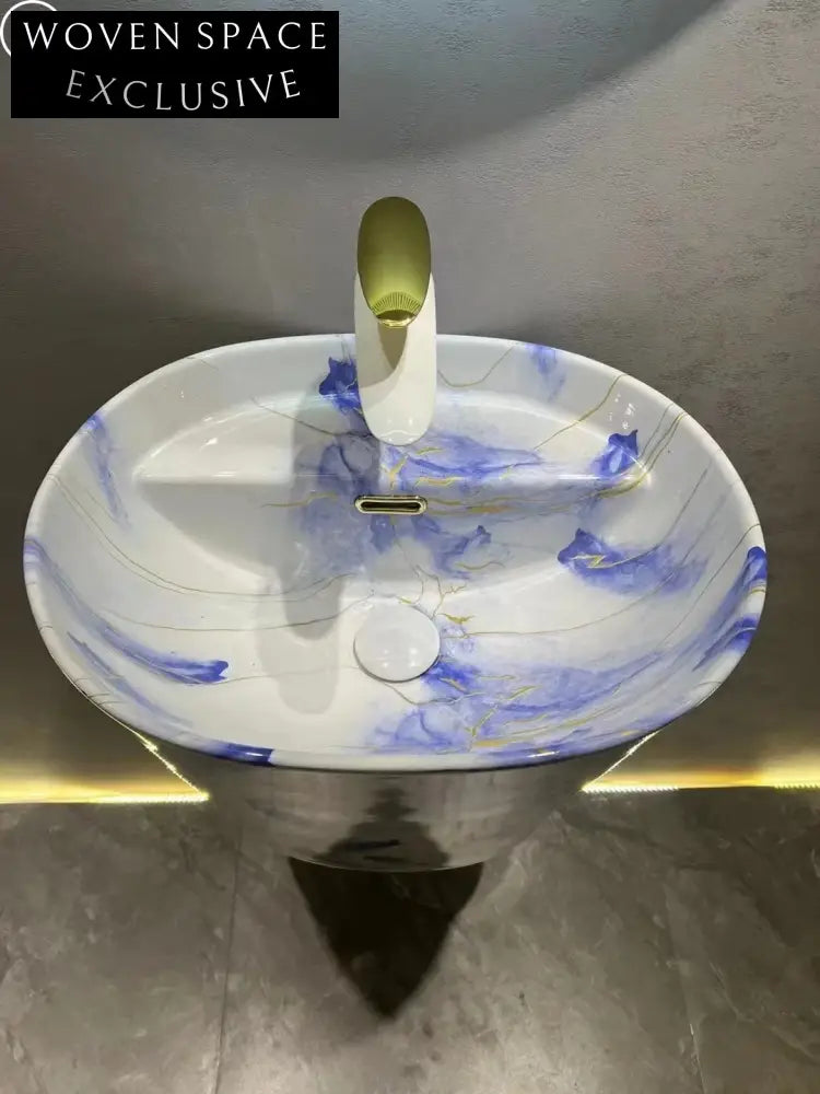 Elegant Marble Pattern Ceramic Wall-Hung Bathroom Lavabo Basin for Modern Homes