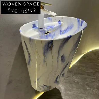 Elegant Marble Pattern Ceramic Wall-Hung Bathroom Lavabo Basin for Modern Homes