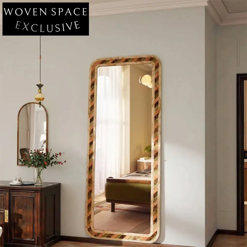 Elegant Marble Spliced Full-Length Floor Mirror for Modern Home Decor