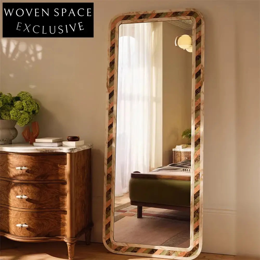 Elegant Marble Spliced Full-Length Floor Mirror for Modern Home Decor
