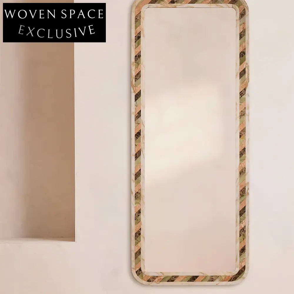 Elegant Marble Spliced Full-Length Floor Mirror for Modern Home Decor