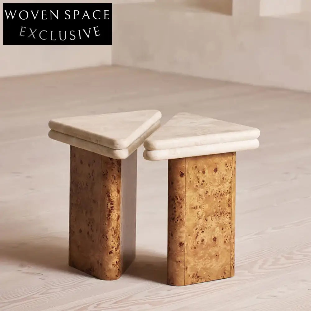 Elegant Marble Top Coffee Table with Burl Wood Veneer Base Modern Design