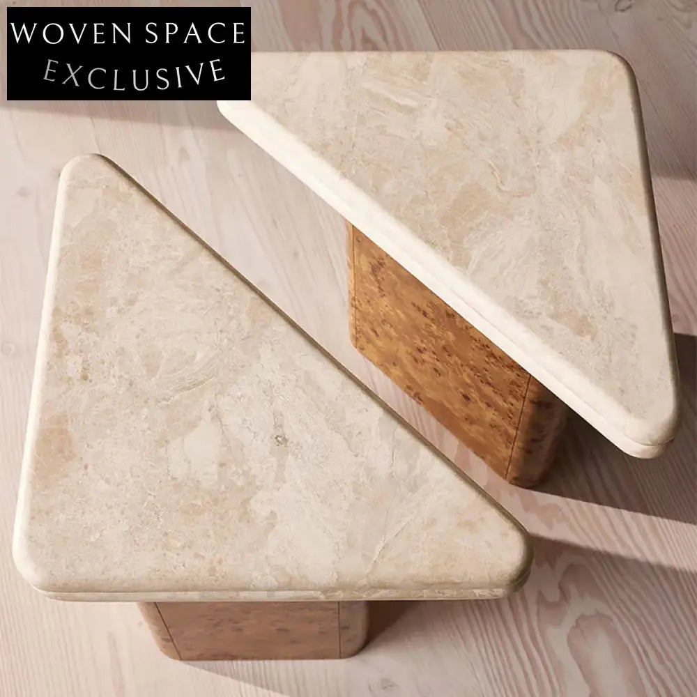 Elegant Marble Top Coffee Table with Burl Wood Veneer Base Modern Design