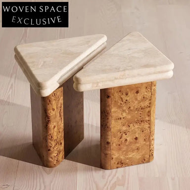 Elegant Marble Top Coffee Table with Burl Wood Veneer Base Modern Design