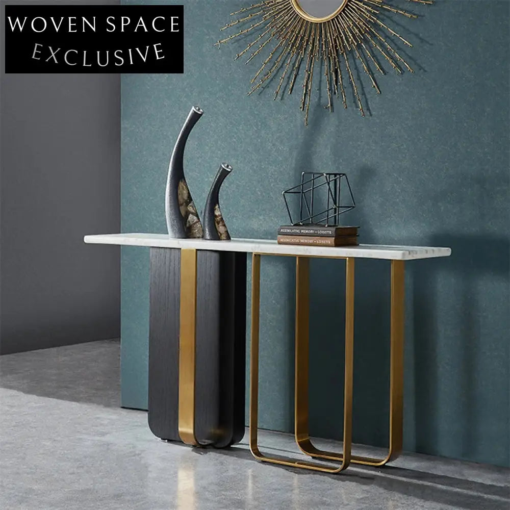 Elegant Marble Top Console Table, Modern Stainless Steel Base Entryway Furniture