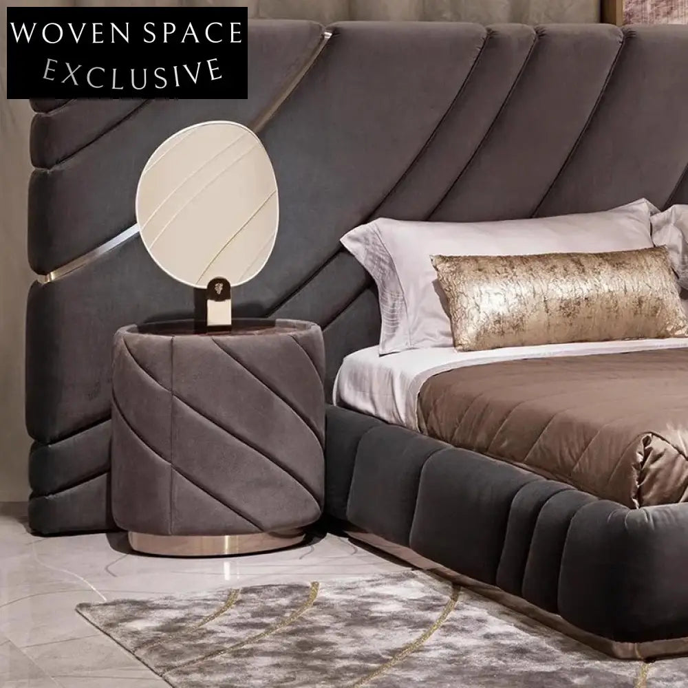 Elegant Marble Top Leather Round Nightstand Stand for Modern Bedroom