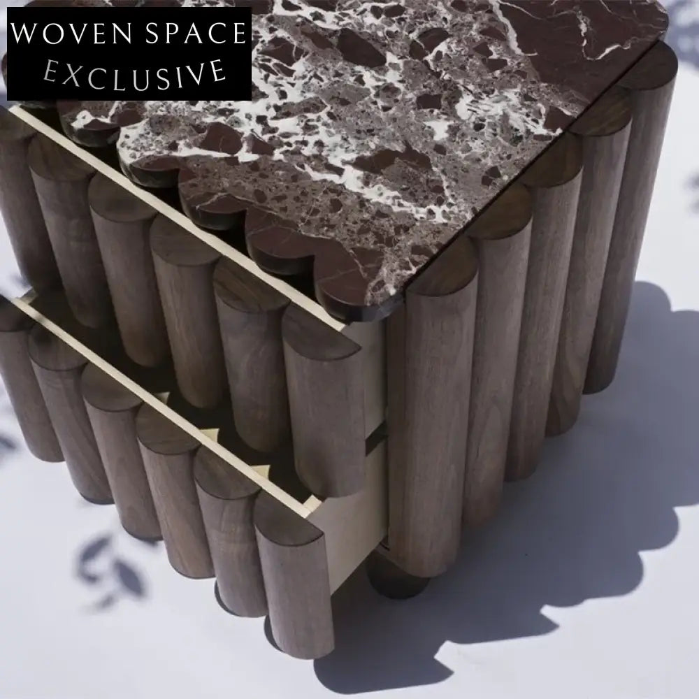 Elegant Marble Top Nightstand with Drawer, Modern Wooden Cube Side Table