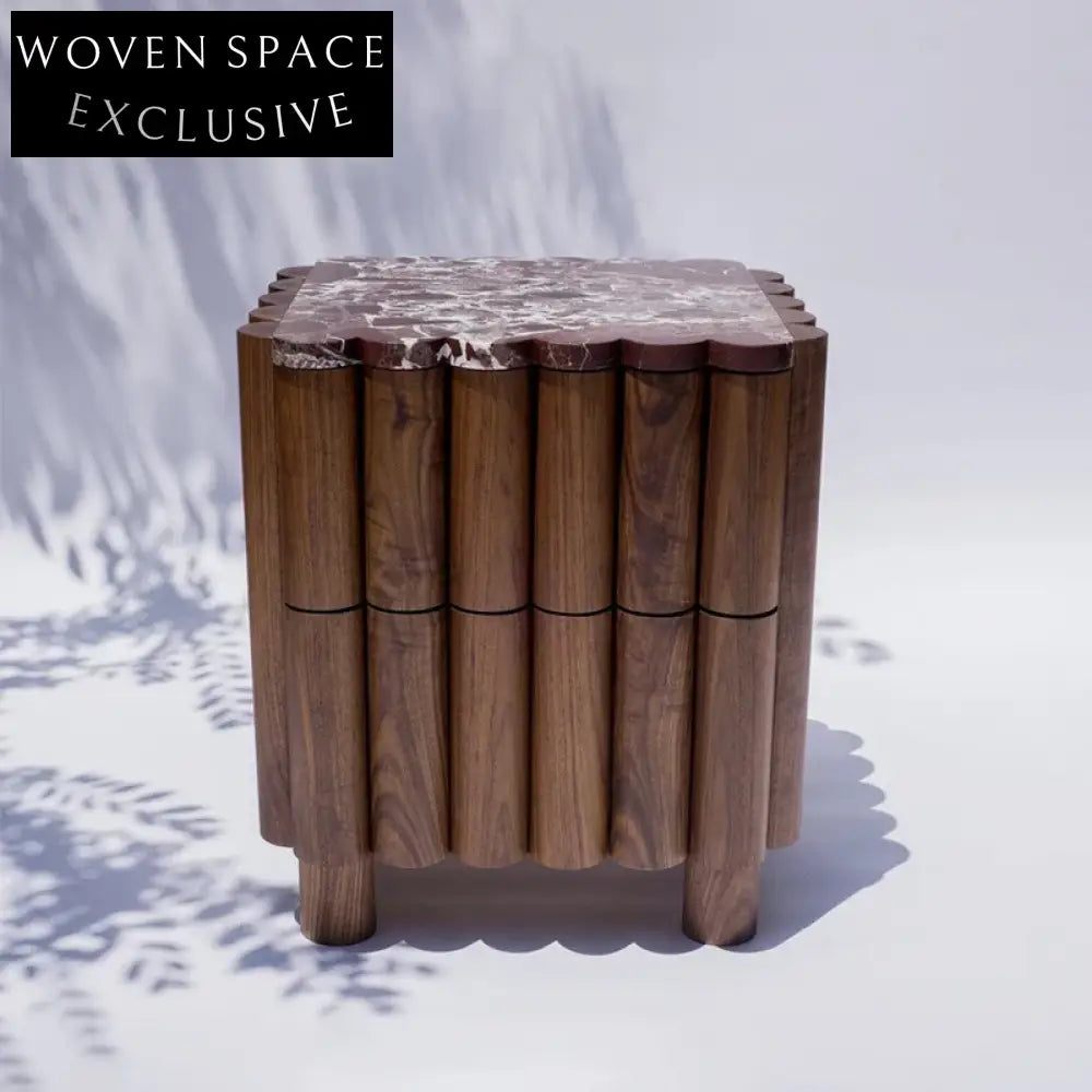 Elegant Marble Top Nightstand with Drawer, Modern Wooden Cube Side Table