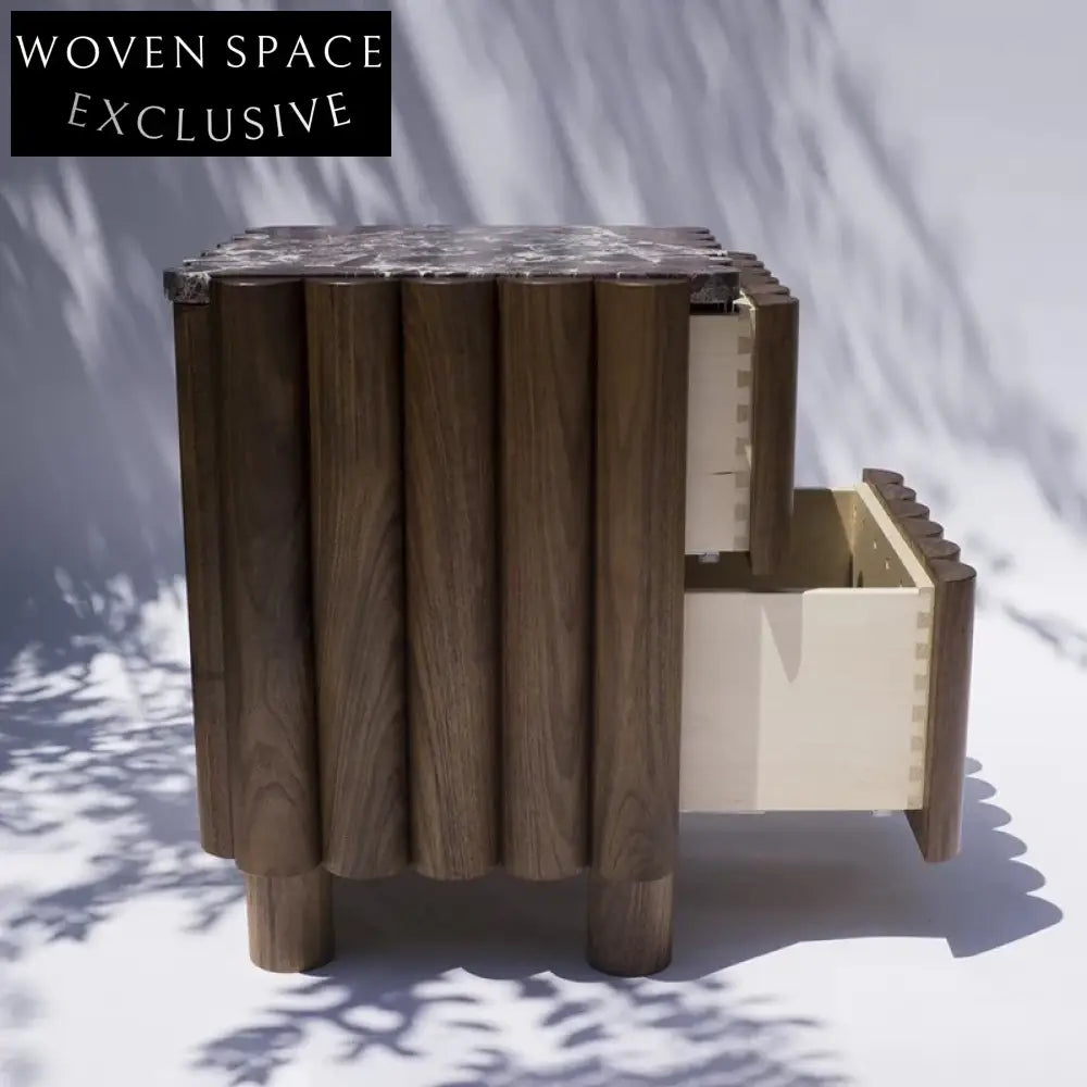 Elegant Marble Top Nightstand with Drawer, Modern Wooden Cube Side Table