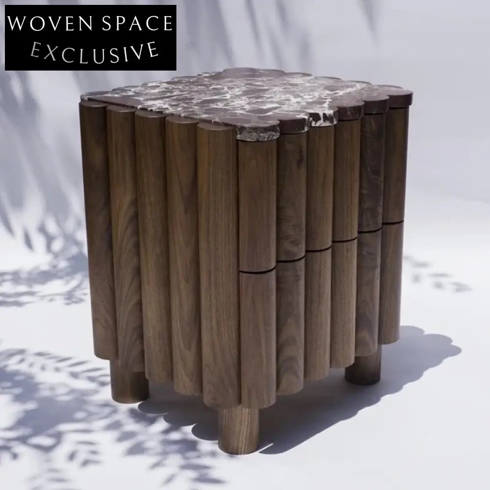 Elegant Marble Top Nightstand with Drawer, Modern Wooden Cube Side Table