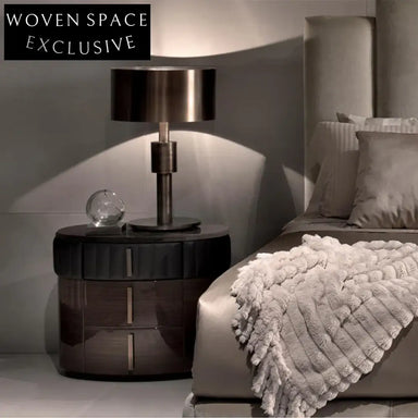 Elegant Marble Top Nightstand with Two Drawers, Modern Round Bedside Cabinet