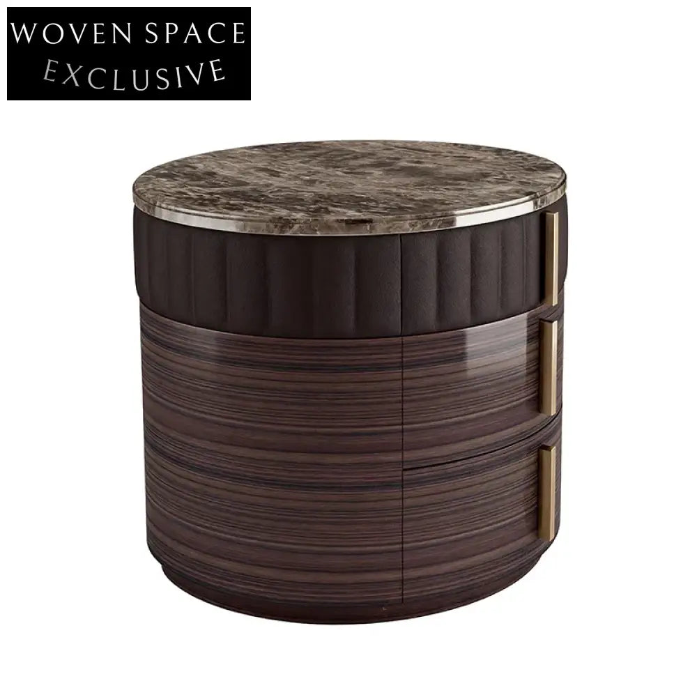 Elegant Marble Top Nightstand with Two Drawers, Modern Round Bedside Cabinet