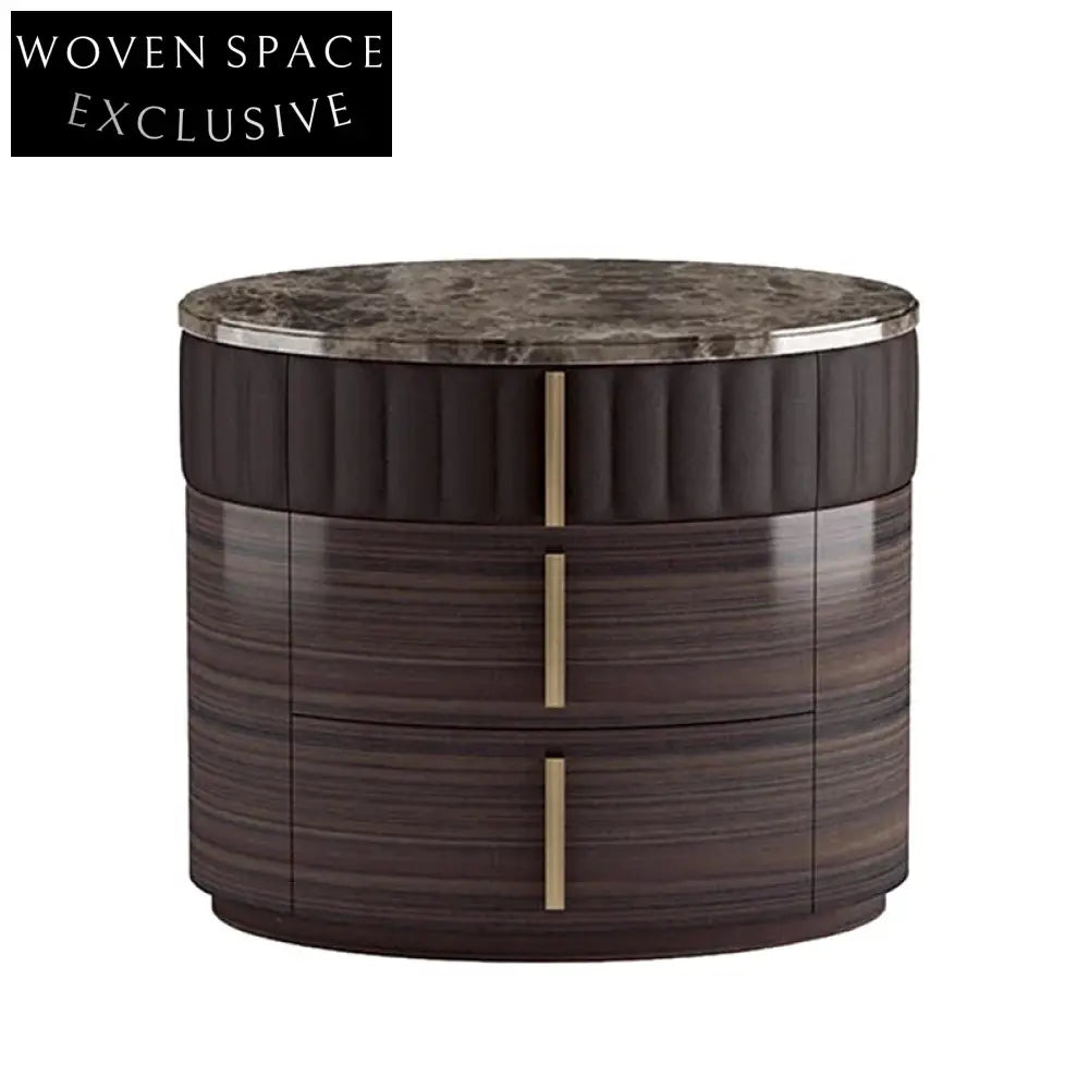 Elegant Marble Top Nightstand with Two Drawers, Modern Round Bedside Cabinet