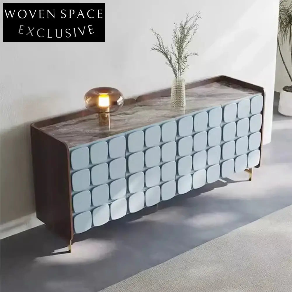 Elegant Marble Top Side Cabinet with Wooden Cover Metal Legs for Living Room Storage
