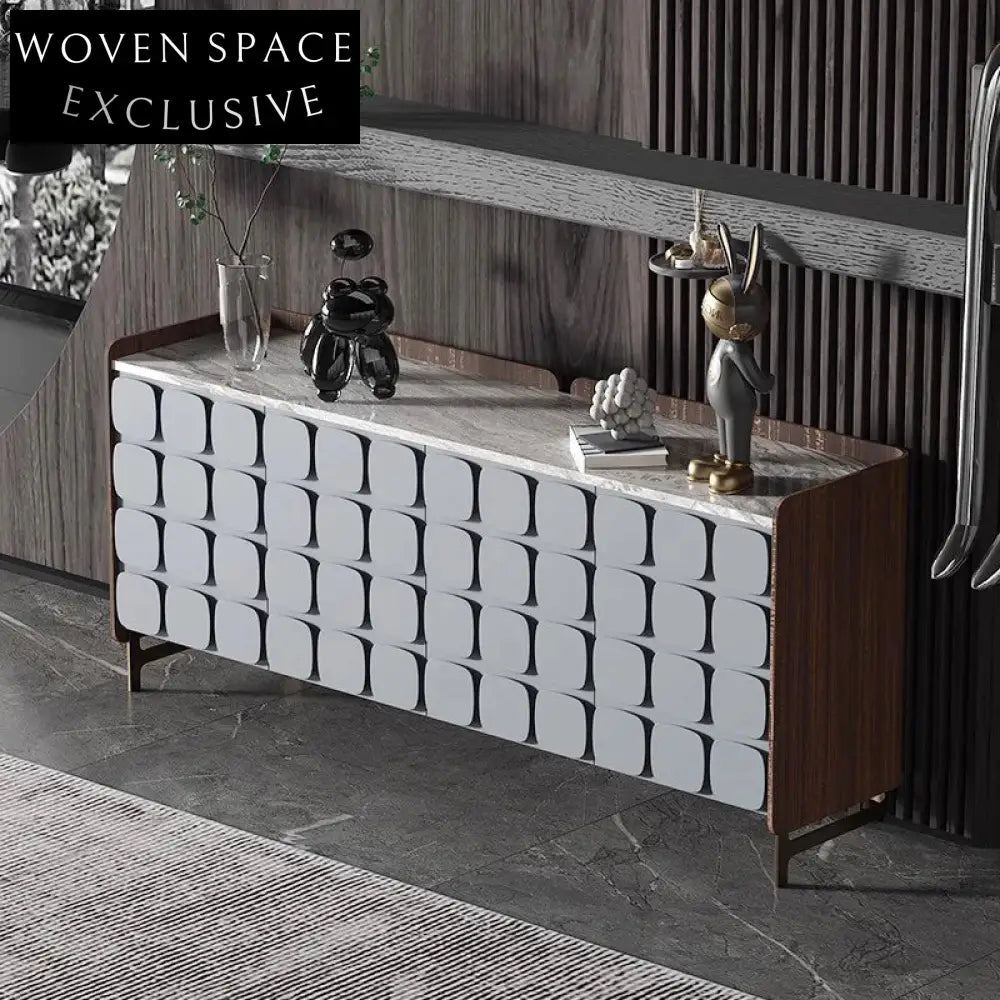 Elegant Marble Top Side Cabinet with Wooden Cover Metal Legs for Living Room Storage