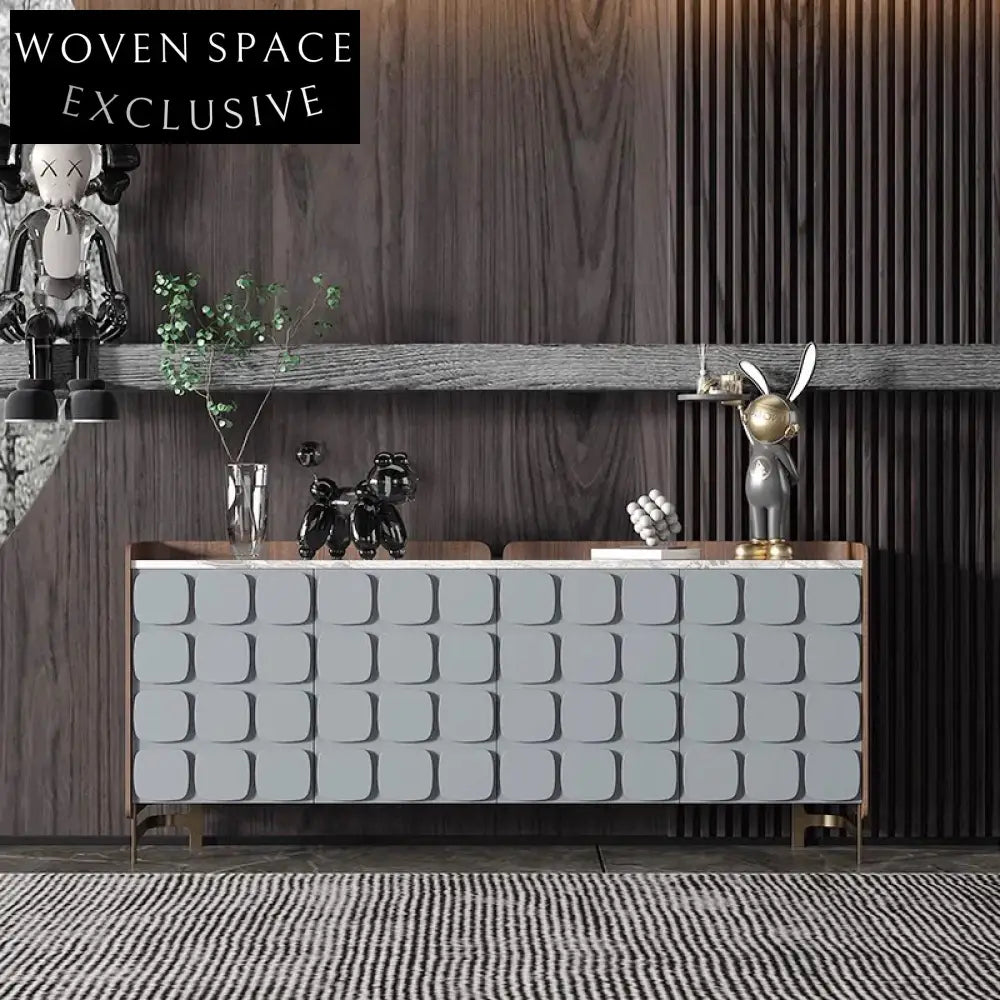 Elegant Marble Top Side Cabinet with Wooden Cover Metal Legs for Living Room Storage