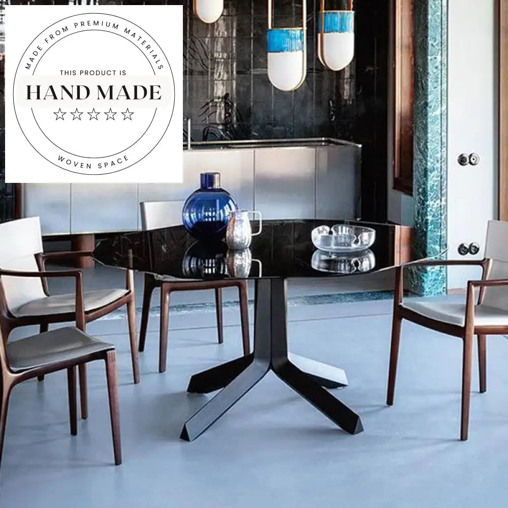 Elegant Marble Top Solid Walnut Wood Modern Kitchen Dining Table