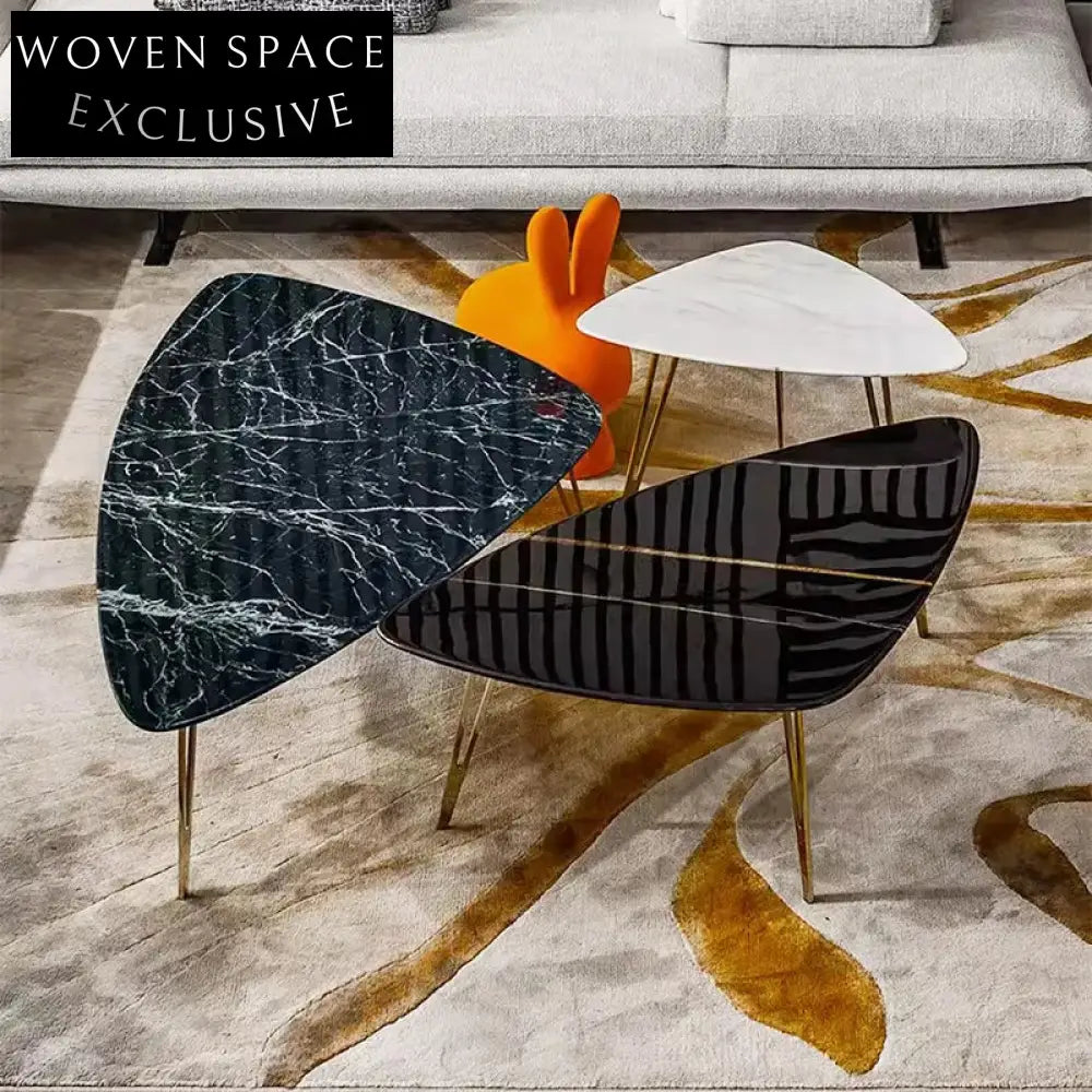 Elegant Marble Water Drop Design Nesting Coffee Table Set for Living Room