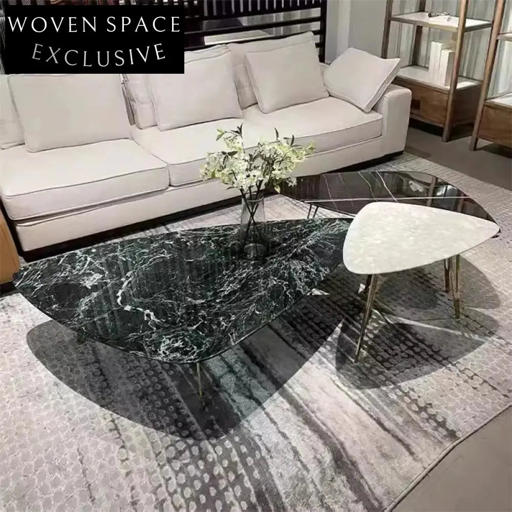 Elegant Marble Water Drop Design Nesting Coffee Table Set for Living Room
