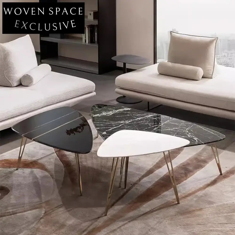 Elegant Marble Water Drop Design Nesting Coffee Table Set for Living Room