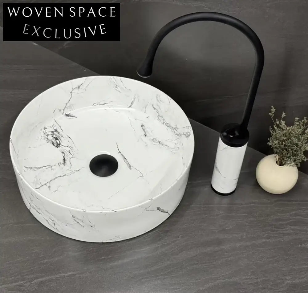 Elegant Matte Ceramic Above Counter Washbasin - Modern Marble Finish Bathroom Basin