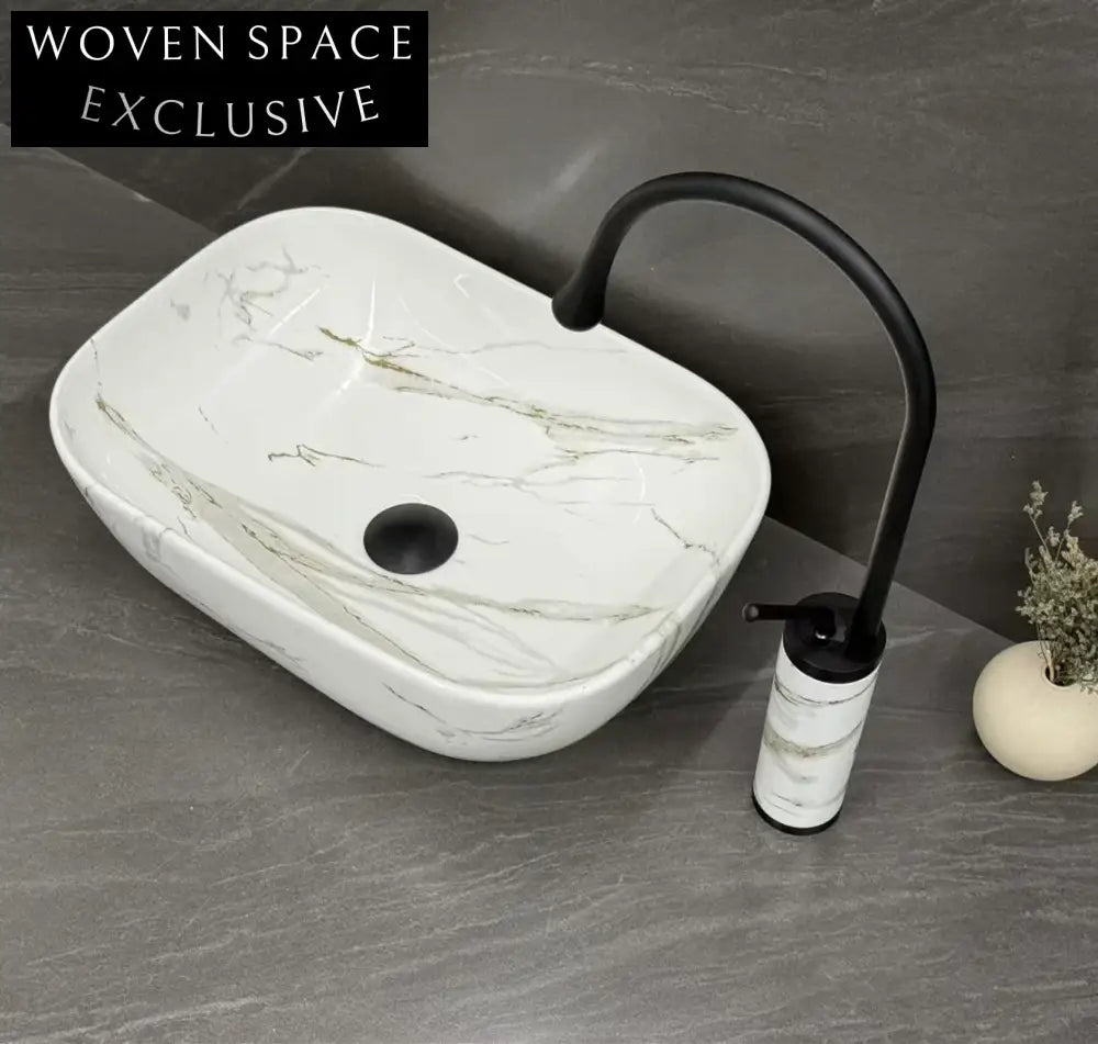 Elegant Matte Ceramic Above Counter Washbasin - Modern Marble Finish Bathroom Basin