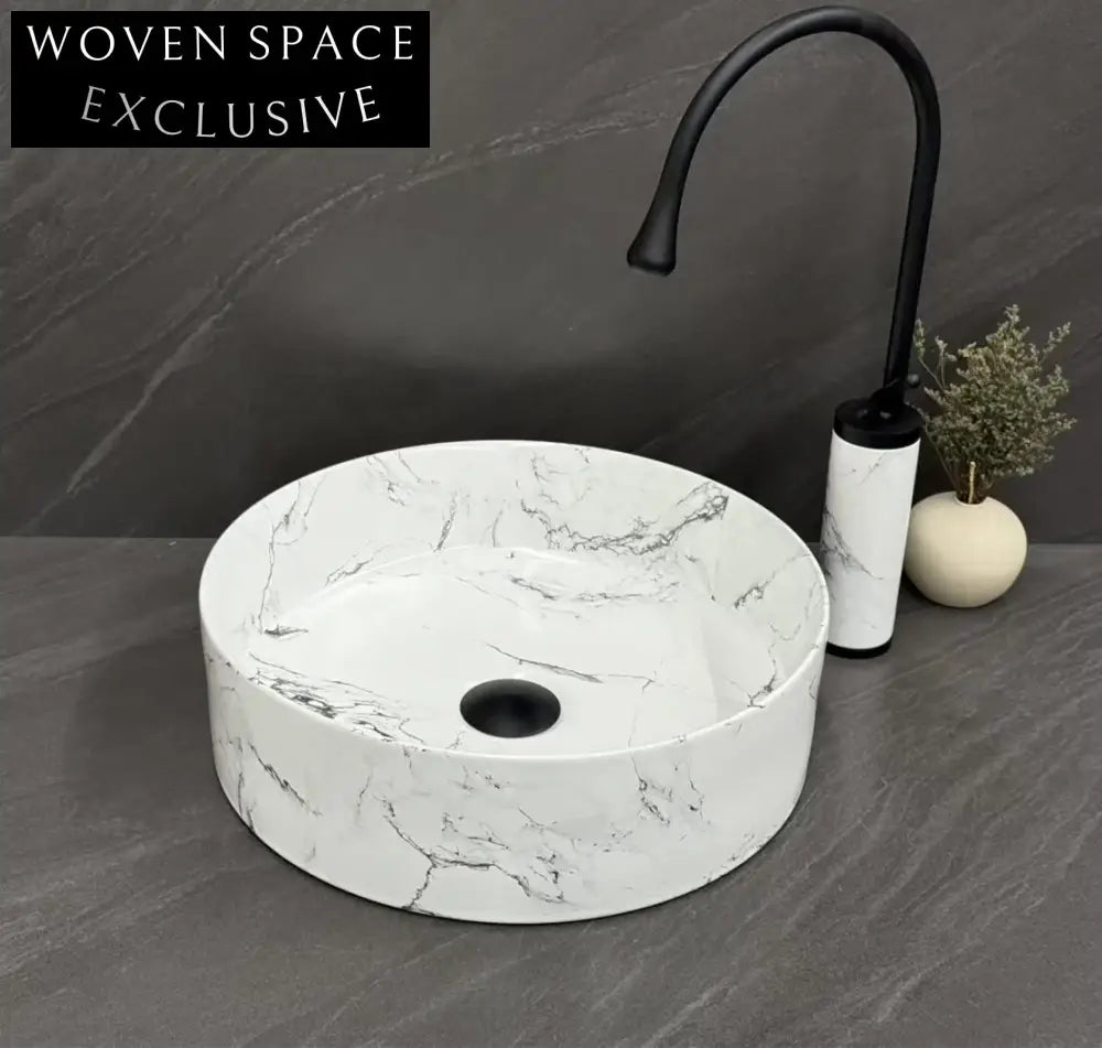 Elegant Matte Ceramic Above Counter Washbasin - Modern Marble Finish Bathroom Basin