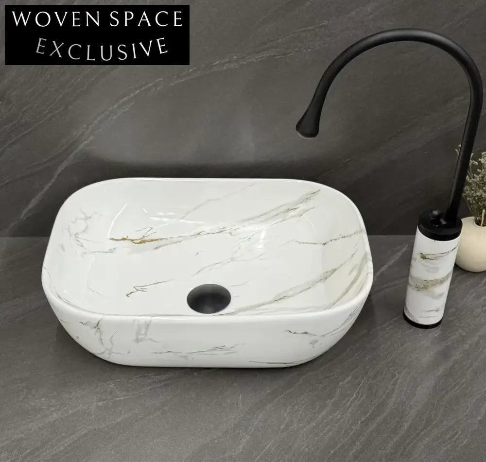 Elegant Matte Ceramic Above Counter Washbasin - Modern Marble Finish Bathroom Basin