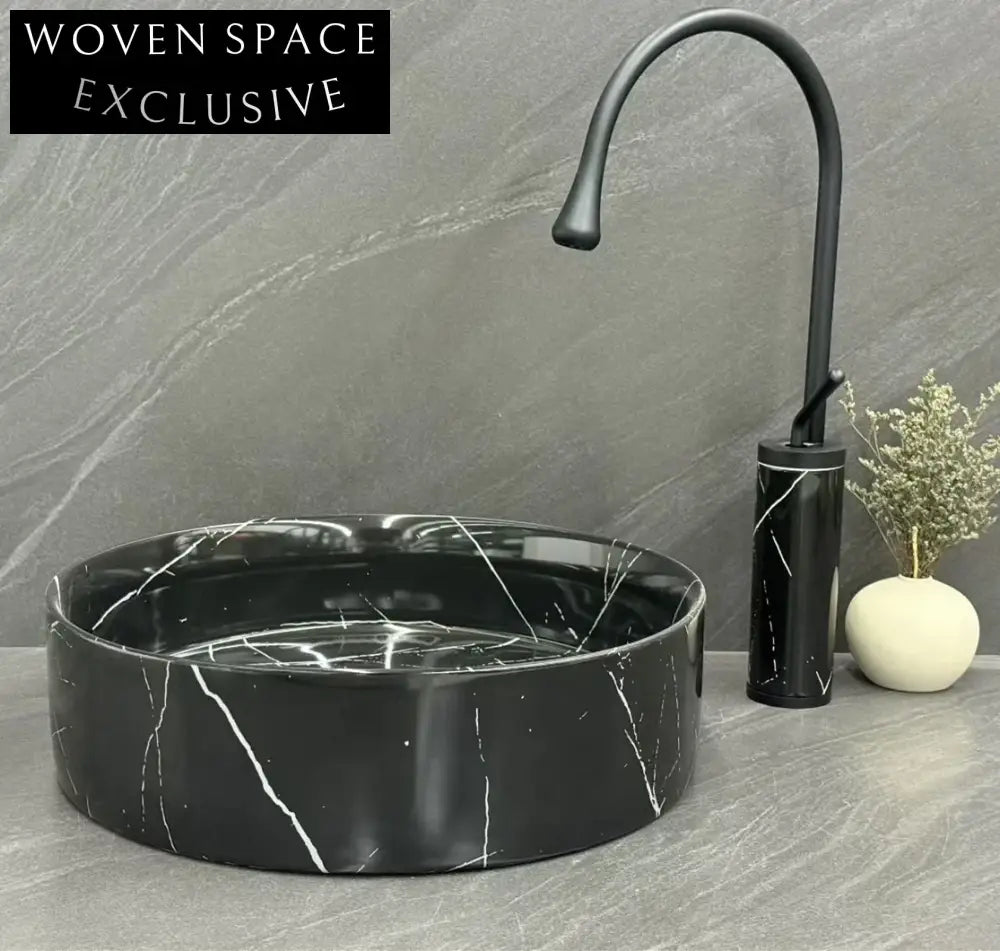 Elegant Matte Ceramic Above Counter Washbasin - Modern Marble Finish Bathroom Basin