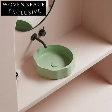 Elegant Matte Green Flower-Inspired Solid Surface Bathroom Countertop Vessel Sink
