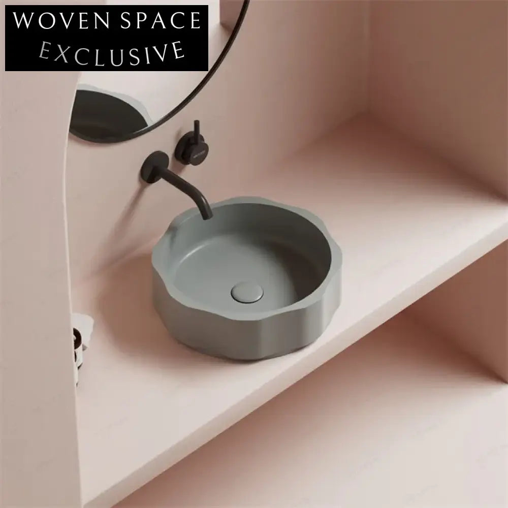 Elegant Matte Green Flower-Inspired Solid Surface Bathroom Countertop Vessel Sink