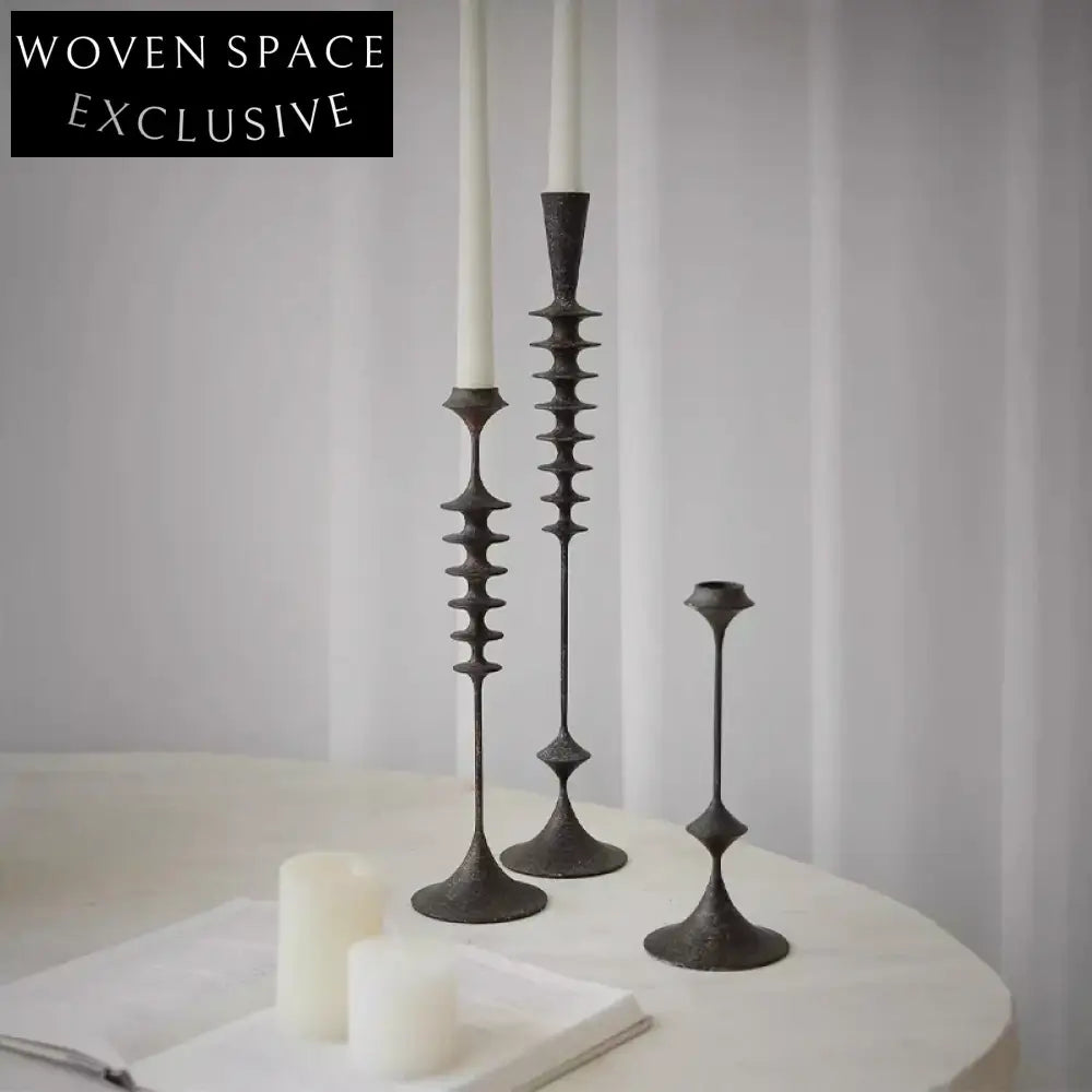 Elegant Mid-Century Black Resin Column Candle Holder Set for Home Decor