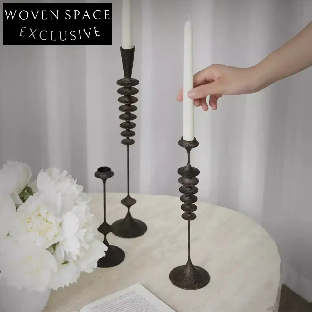 Elegant Mid-Century Black Resin Column Candle Holder Set for Home Decor