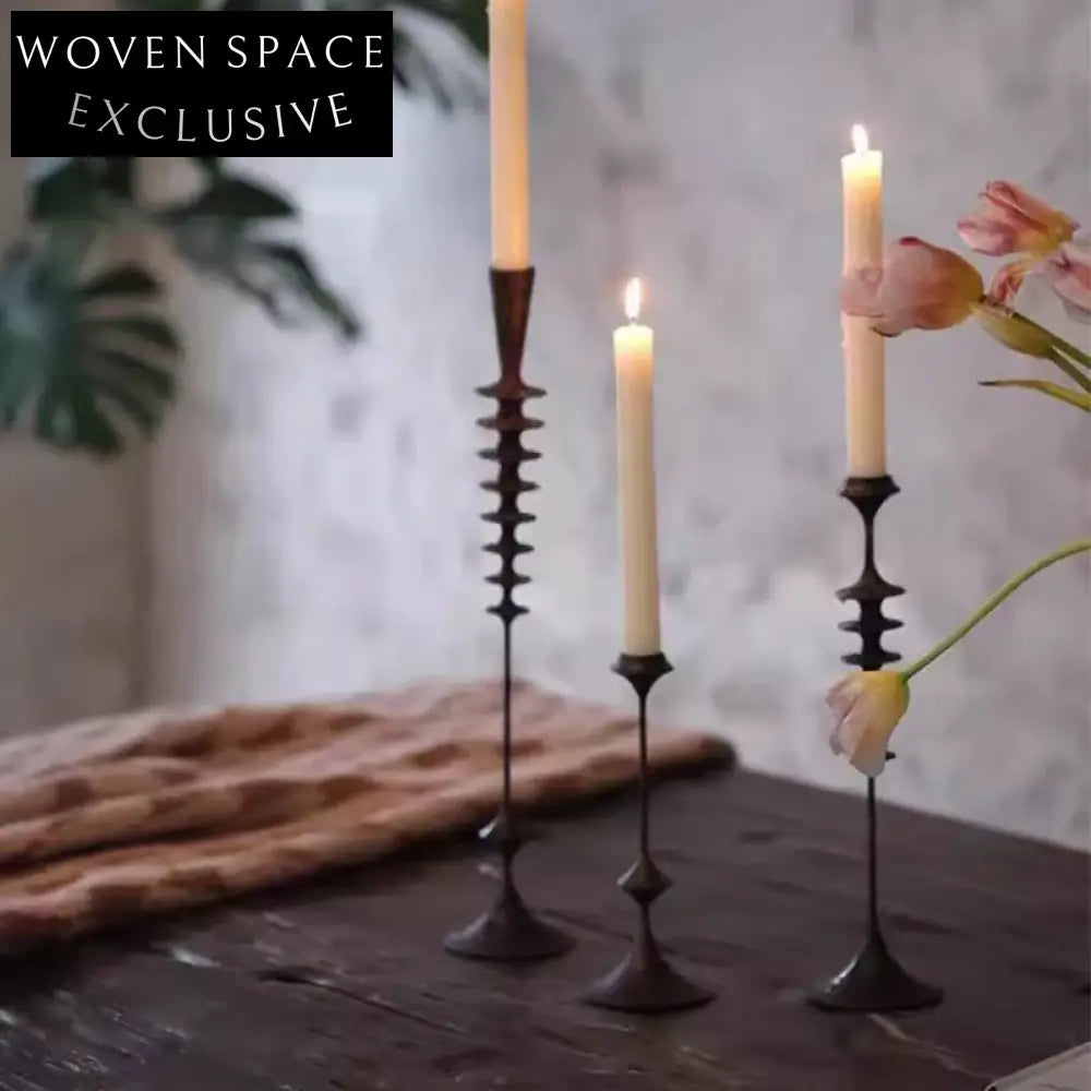 Elegant Mid-Century Black Resin Column Candle Holder Set for Home Decor