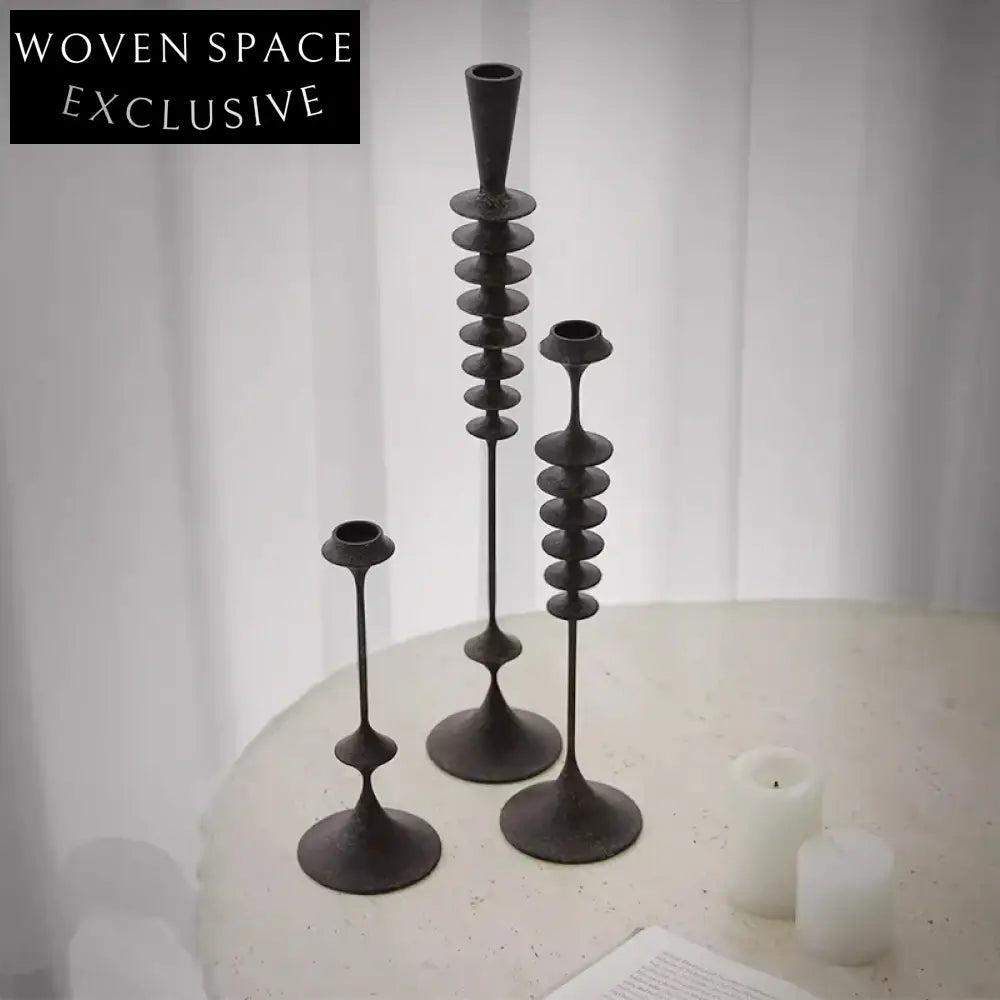 Elegant Mid-Century Black Resin Column Candle Holder Set for Home Decor